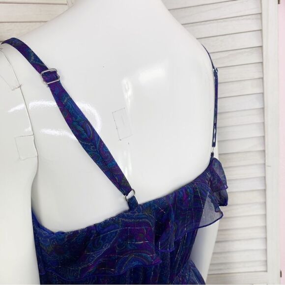Express Paisley Tiered Ruffle Sleeveless Maxi Dress Purple Small - Picture 7 of 11